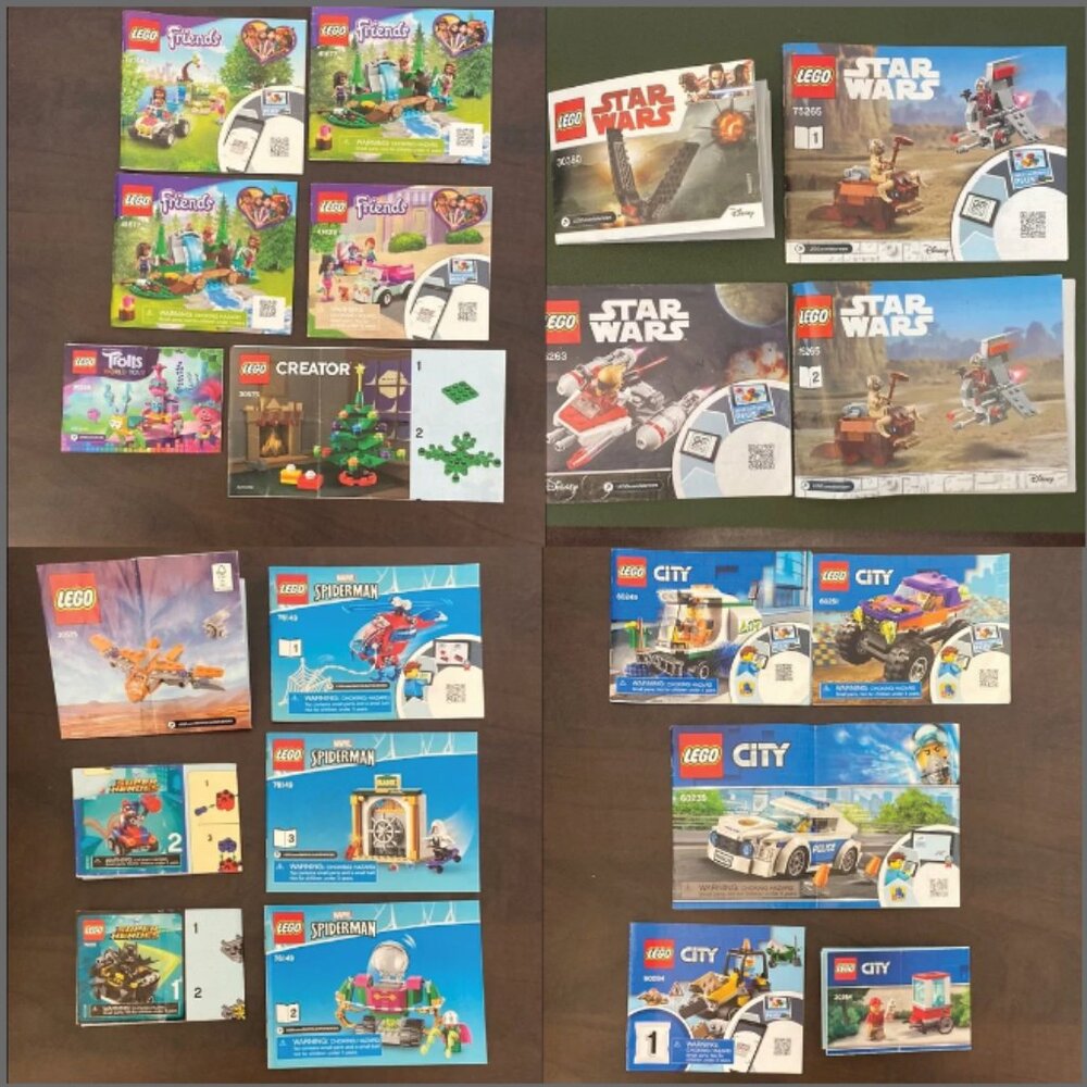 Lego booklets ONLY  City, Friends, Star Wars, DC Marvel HOliday